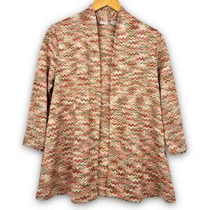 Chicos Travelers Lightweight Open Cardigan 3/4 Sleeves Chevron Size 0 Small 4/6